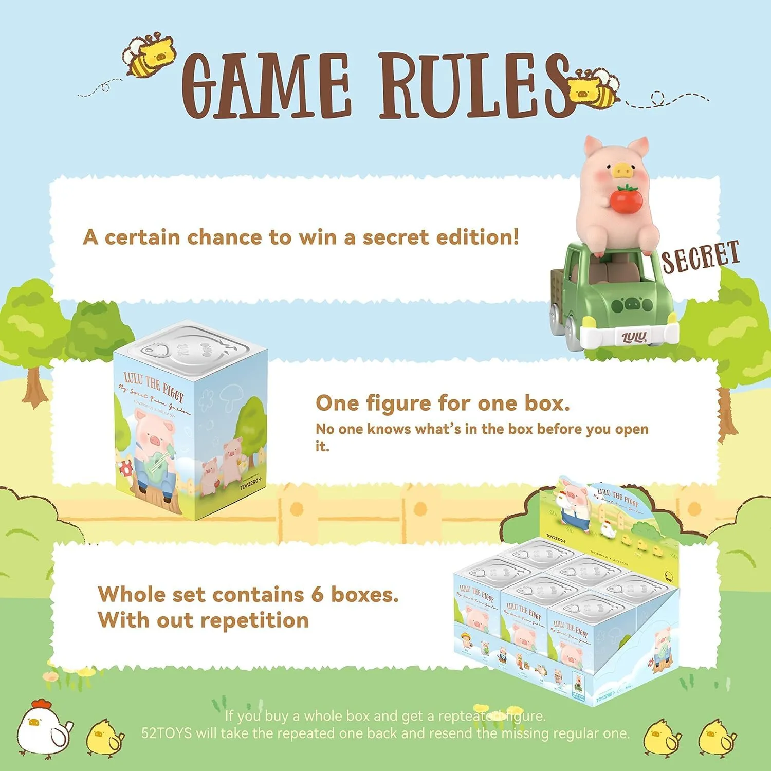 Lulu The Piggy My Sweet Farm Garden Series 6PCs Cute Pig Figures Collectible Toys Kawaii Birthday Gifts