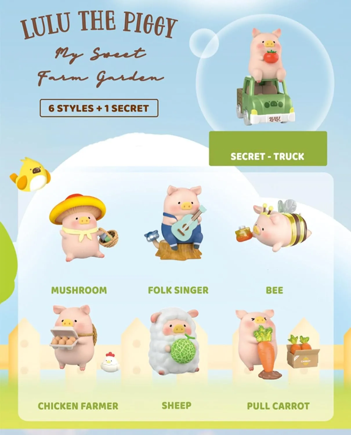 Lulu The Piggy My Sweet Farm Garden Series 6PCs Cute Pig Figures Collectible Toys Kawaii Birthday Gifts