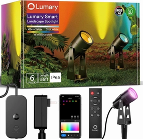 Lumary 56Ft Smart Landscape Lights Waterproof 6 Pack Low Voltage, RGBAIWW Color Changing Spotlight Outdoor Lights for Christmas Decorations, WiFi APP/Voice/Remote Control, Compatible with Alexa