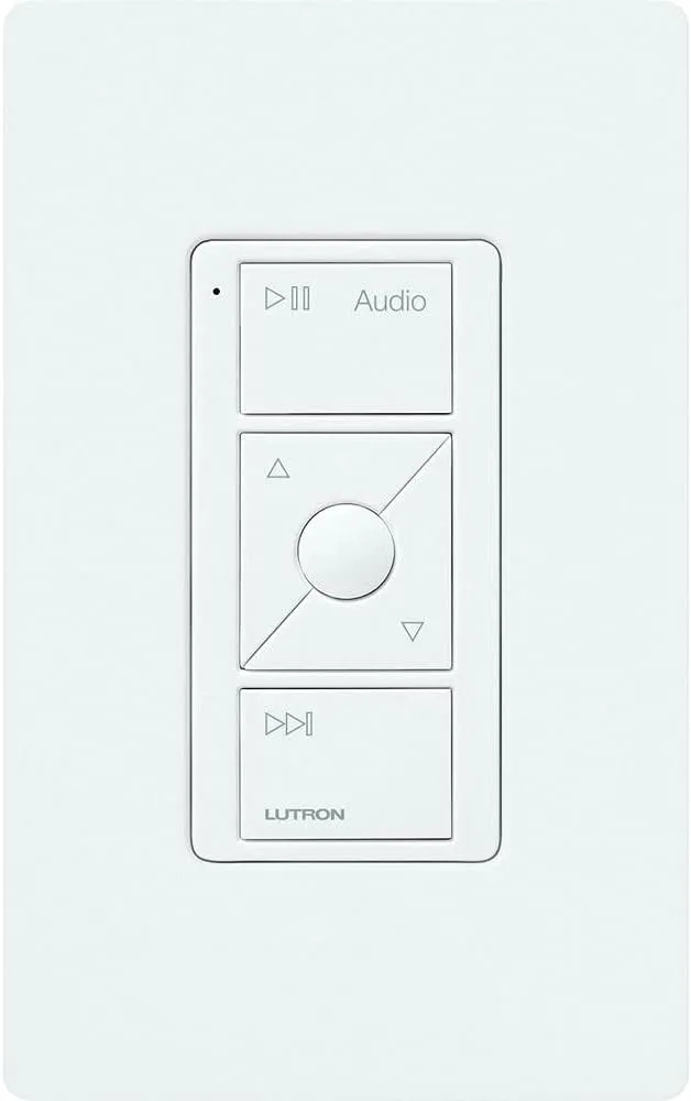 Lutron Pico Remote for Audio, Works with Sonos (Caseta Smart Hub Required), Raise/Lower Volume, Pause and Skip Tracks, For Table Top or Wallmount Use, PJ2-3BRL-GWH-A02, White