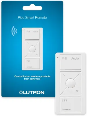 Lutron Pico Remote for Audio, Works with Sonos (Caseta Smart Hub Required), Raise/Lower Volume, Pause and Skip Tracks, For Table Top or Wallmount Use, PJ2-3BRL-GWH-A02, White
