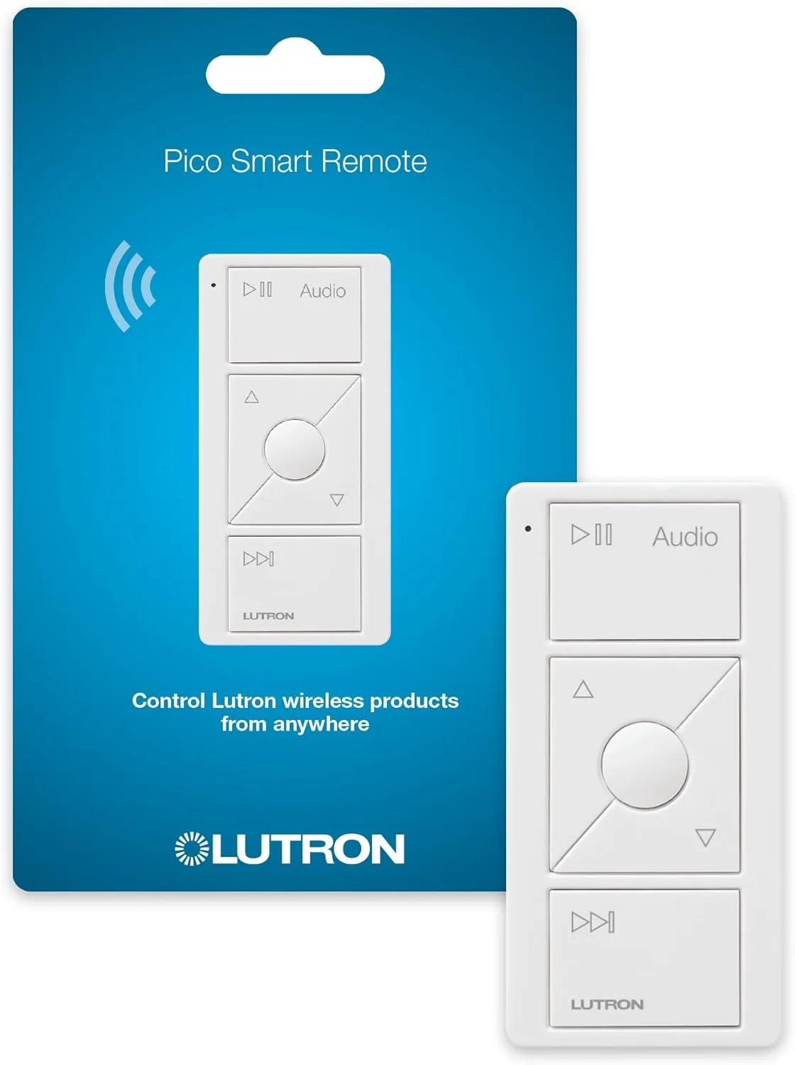 Lutron Pico Remote for Audio, Works with Sonos (Caseta Smart Hub Required), Raise/Lower Volume, Pause and Skip Tracks, For Table Top or Wallmount Use, PJ2-3BRL-GWH-A02, White