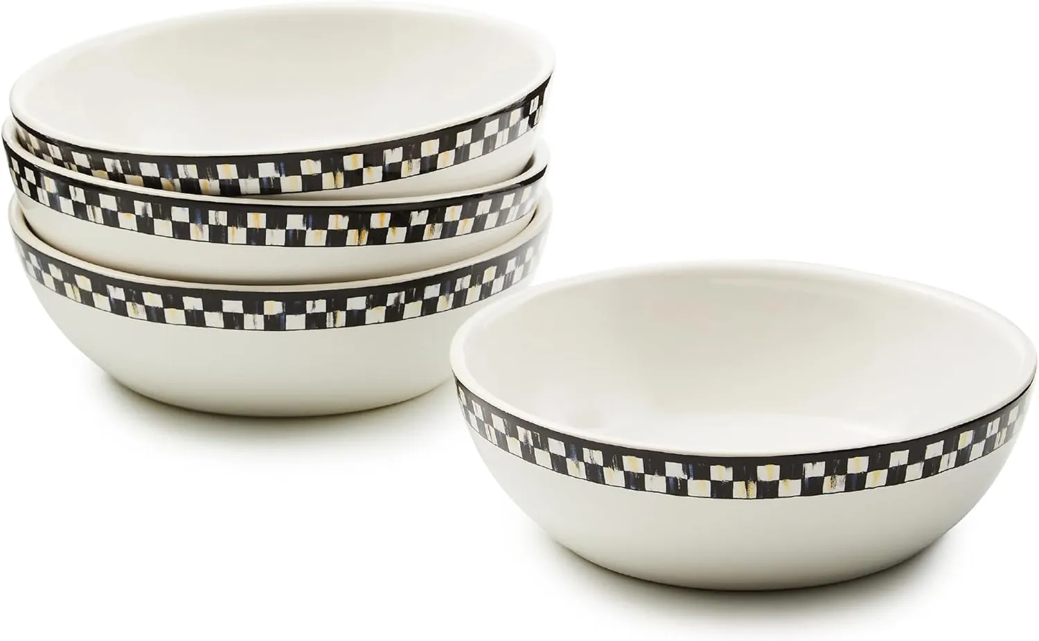 MACKENZIE-CHILDS Everyday Bowl, Serving Bowl for Entertaining, Set of 4, Black-and-White Courtly Check