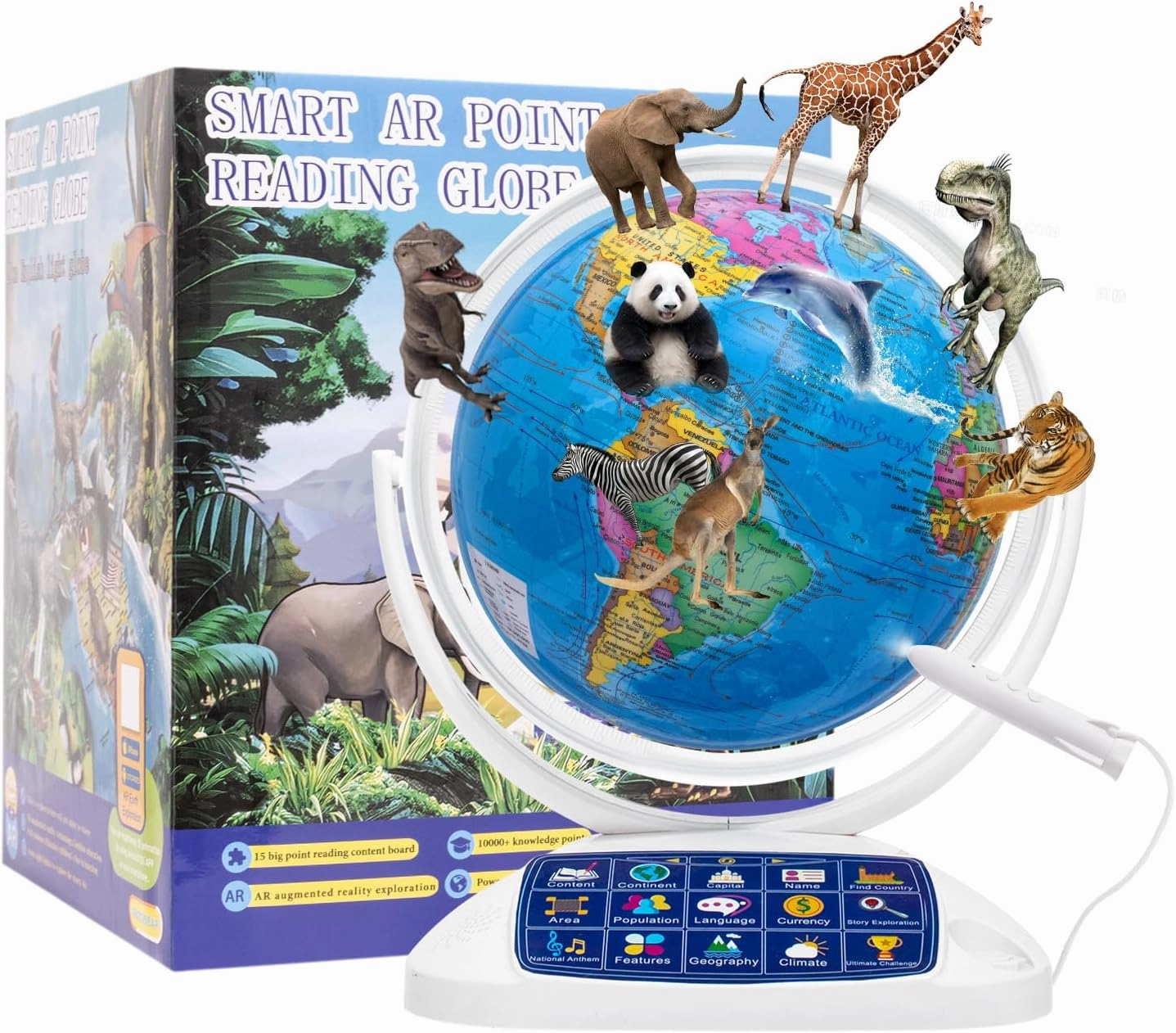 MAHGOUB Educational Globe for Kids, Talking Interactive AR World Globe, with Talking Pen, Built-in LED Night Light, Gift for Boys & Girls, 11.8 Inches, Ages 6 