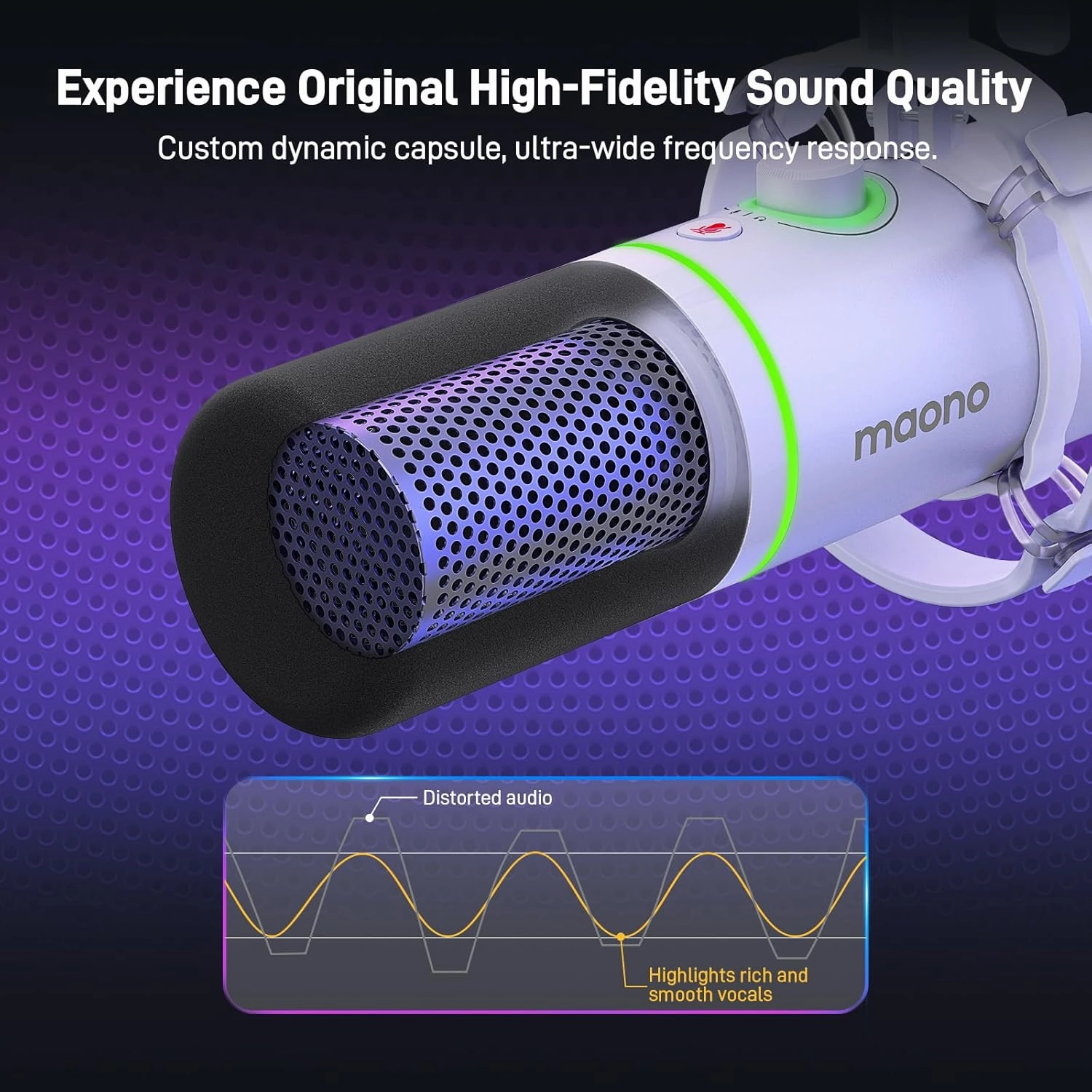 MAONO XLR/USB Dynamic Microphone Kit, RGB Podcast Mic with Software, Mute, Gain Knob, Volume Control, Boom Arm for Streaming, Gaming, Voice-Over, Recording-PD200XS White