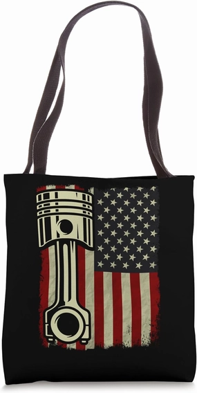 Mechanic American Flag Piston Muscle Car Patriotic Vintage Tote Bag