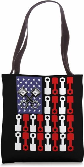 Mechanic Flag American Patriotic Flag Car USA Flag Piston Tote Bag