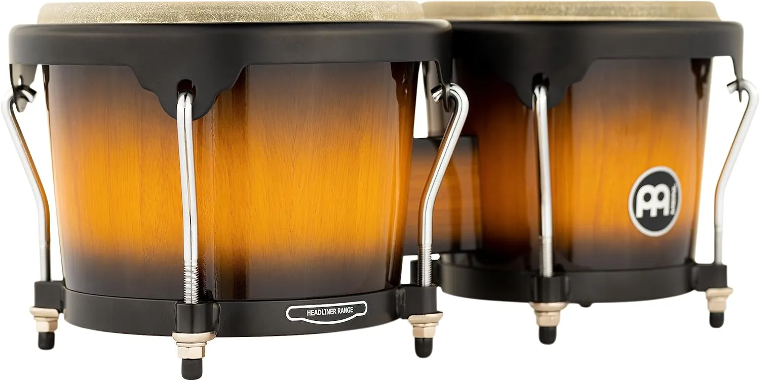 Meinl Percussion Bongos Hand Drum Set 6.75" and 8" with Hardwood Shells and Tuning Key — NOT Made in China — Headliner Series, 2-Year Warranty, Vintage Sunburst (HB100VSB)