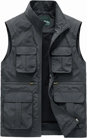 Men's Fall Utility Vest Multi Pockets Sleeveless Jacket Lightweight Outdoor Work Cargo Vest for Fishing Travel Photo