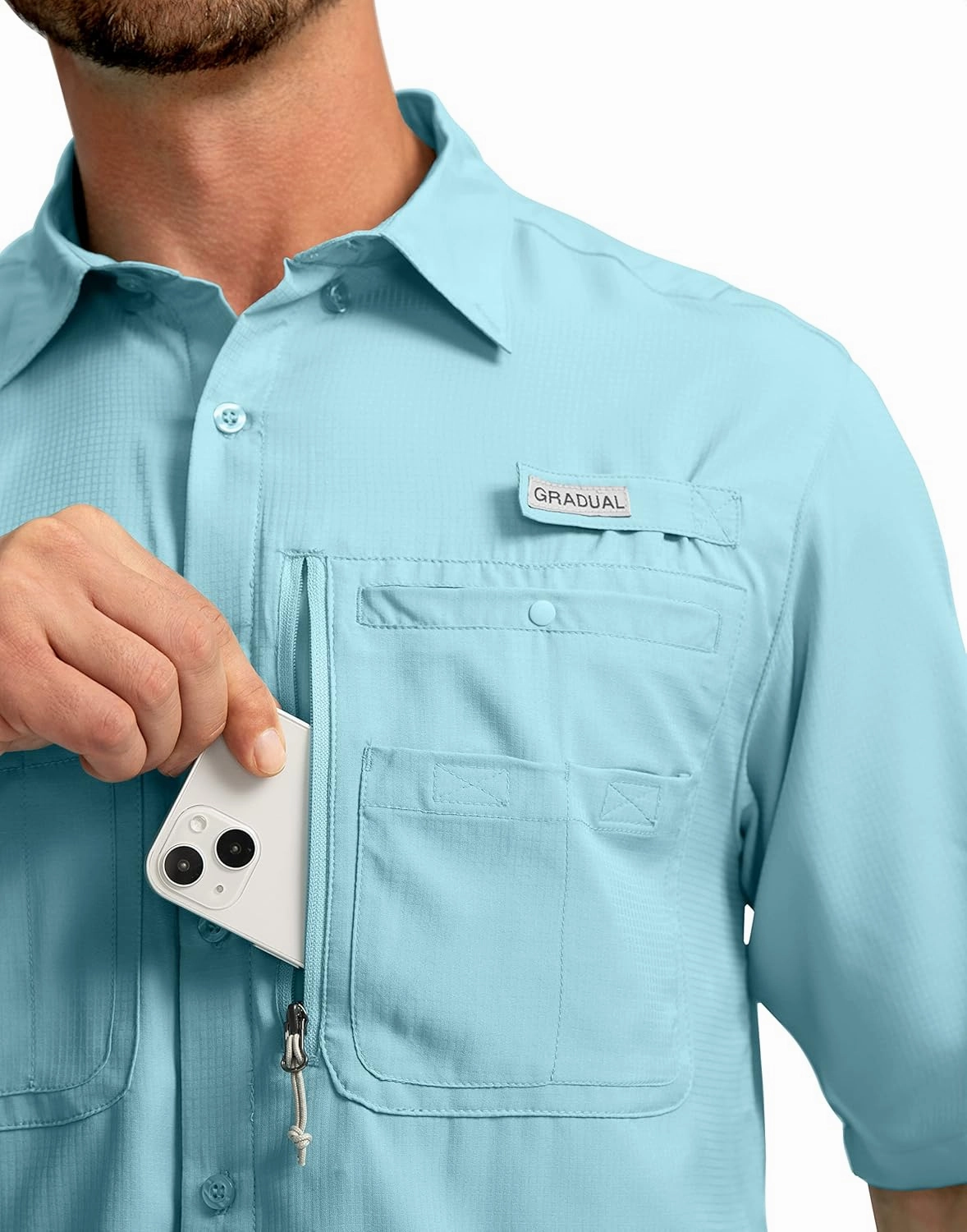 Men's Fishing Shirts with Zipper Pockets UPF 50  Lightweight Cool Short Sleeve Button Down Shirts for Men Casual Hiking