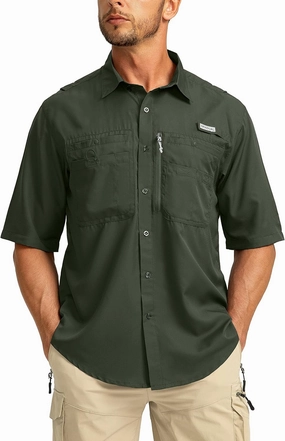 Men's Fishing Shirts with Zipper Pockets UPF 50  Lightweight Cool Short Sleeve Button Down Shirts for Men Casual Hiking