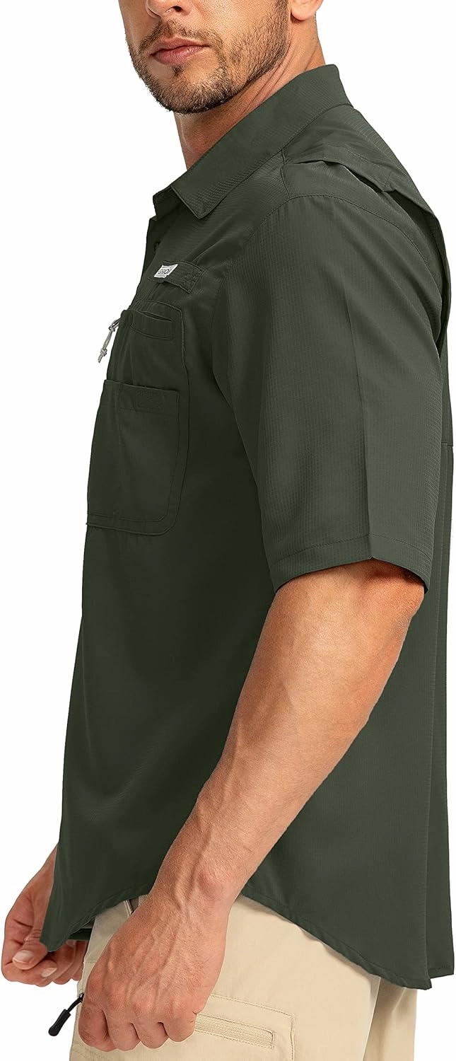 Men's Fishing Shirts with Zipper Pockets UPF 50  Lightweight Cool Short Sleeve Button Down Shirts for Men Casual Hiking