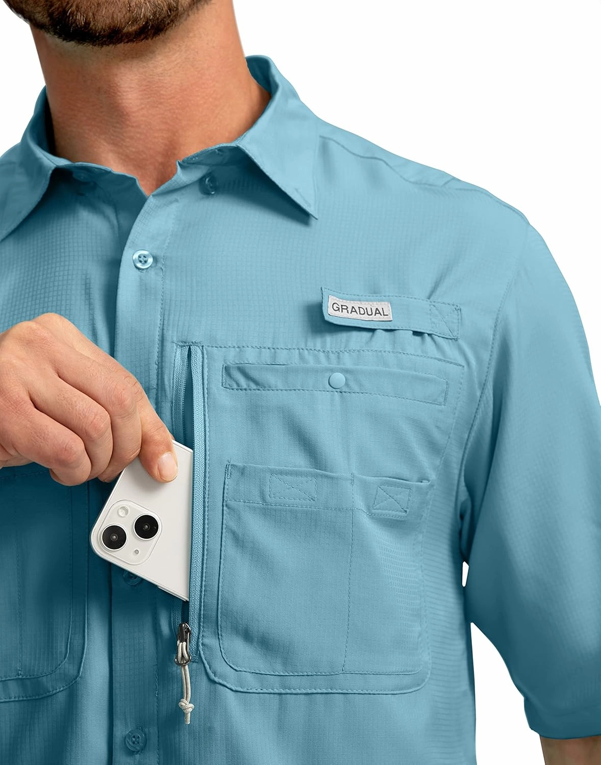 Men's Fishing Shirts with Zipper Pockets UPF 50  Lightweight Cool Short Sleeve Button Down Shirts for Men Casual Hiking
