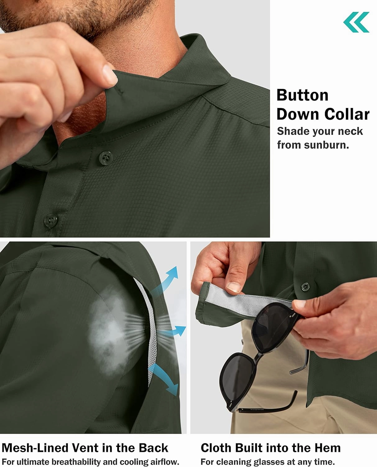 Men's Fishing Shirts with Zipper Pockets UPF 50  Lightweight Cool Short Sleeve Button Down Shirts for Men Casual Hiking
