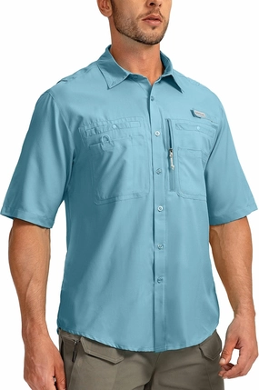 Men's Fishing Shirts with Zipper Pockets UPF 50  Lightweight Cool Short Sleeve Button Down Shirts for Men Casual Hiking