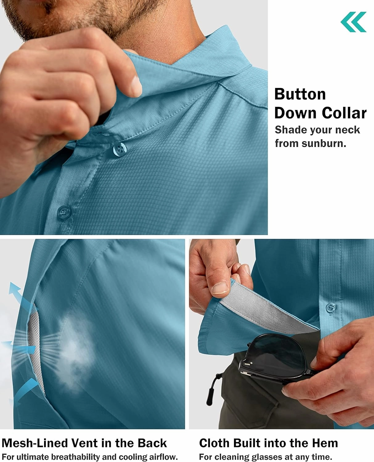 Men's Fishing Shirts with Zipper Pockets UPF 50  Lightweight Cool Short Sleeve Button Down Shirts for Men Casual Hiking
