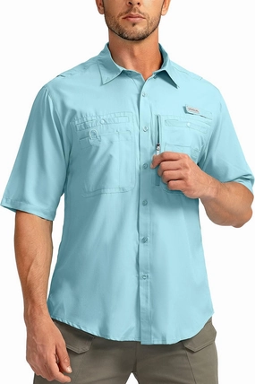 Men's Fishing Shirts with Zipper Pockets UPF 50  Lightweight Cool Short Sleeve Button Down Shirts for Men Casual Hiking