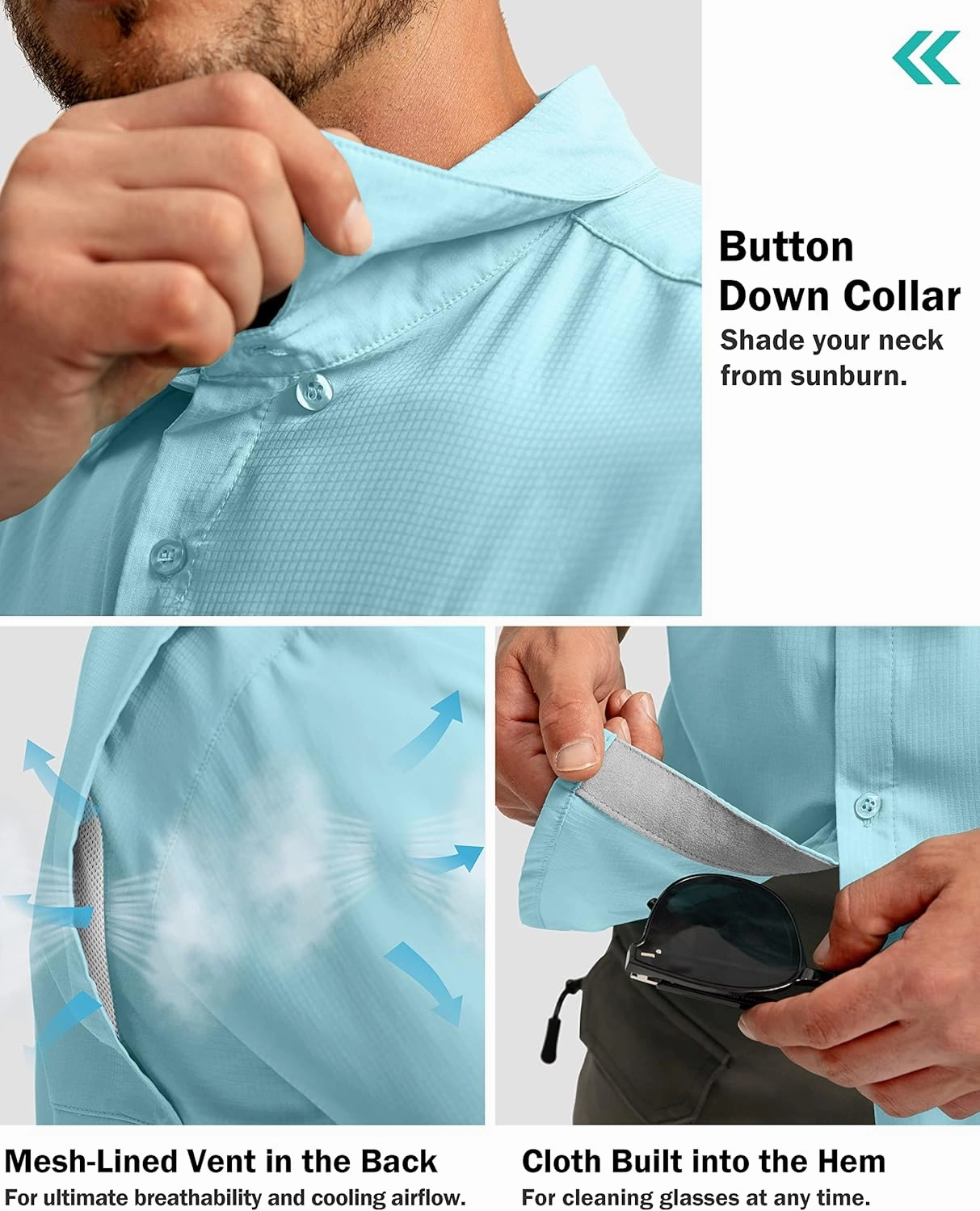 Men's Fishing Shirts with Zipper Pockets UPF 50  Lightweight Cool Short Sleeve Button Down Shirts for Men Casual Hiking