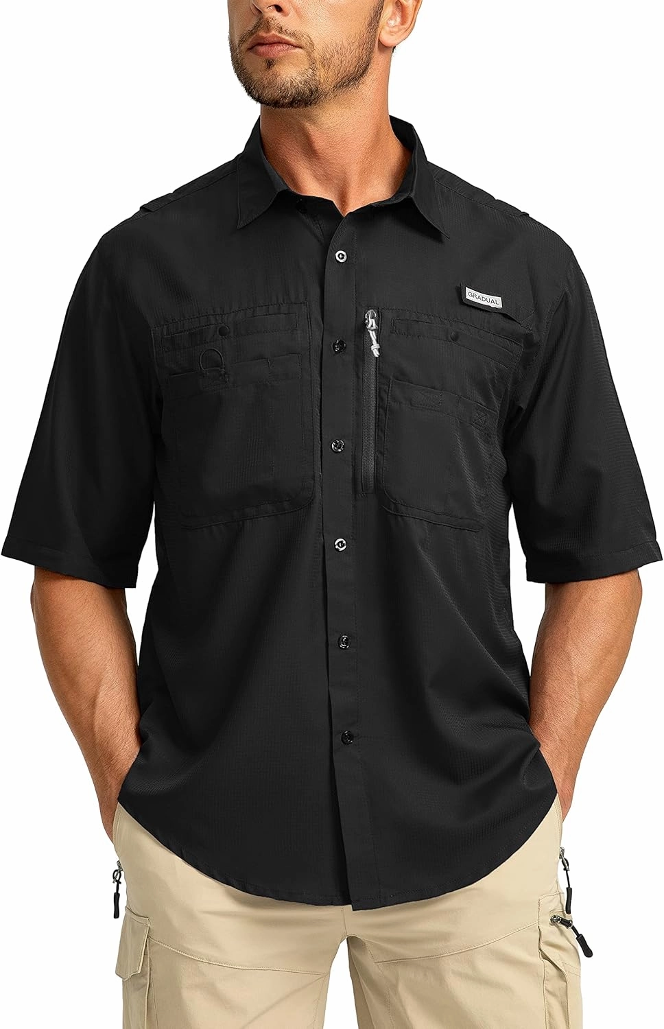Men's Fishing Shirts with Zipper Pockets UPF 50  Lightweight Cool Short Sleeve Button Down Shirts for Men Casual Hiking