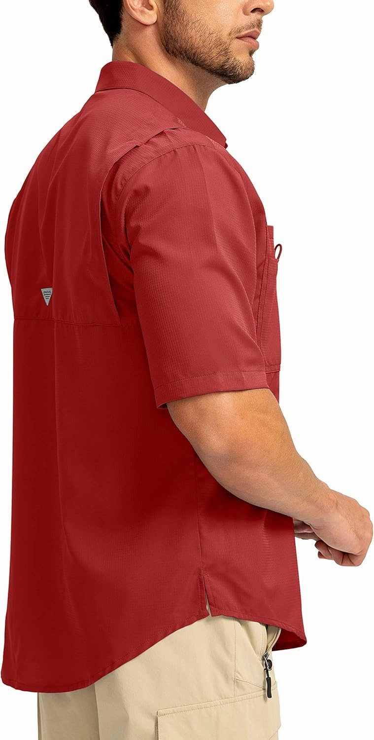 Men's Fishing Shirts with Zipper Pockets UPF 50  Lightweight Cool Short Sleeve Button Down Shirts for Men Casual Hiking