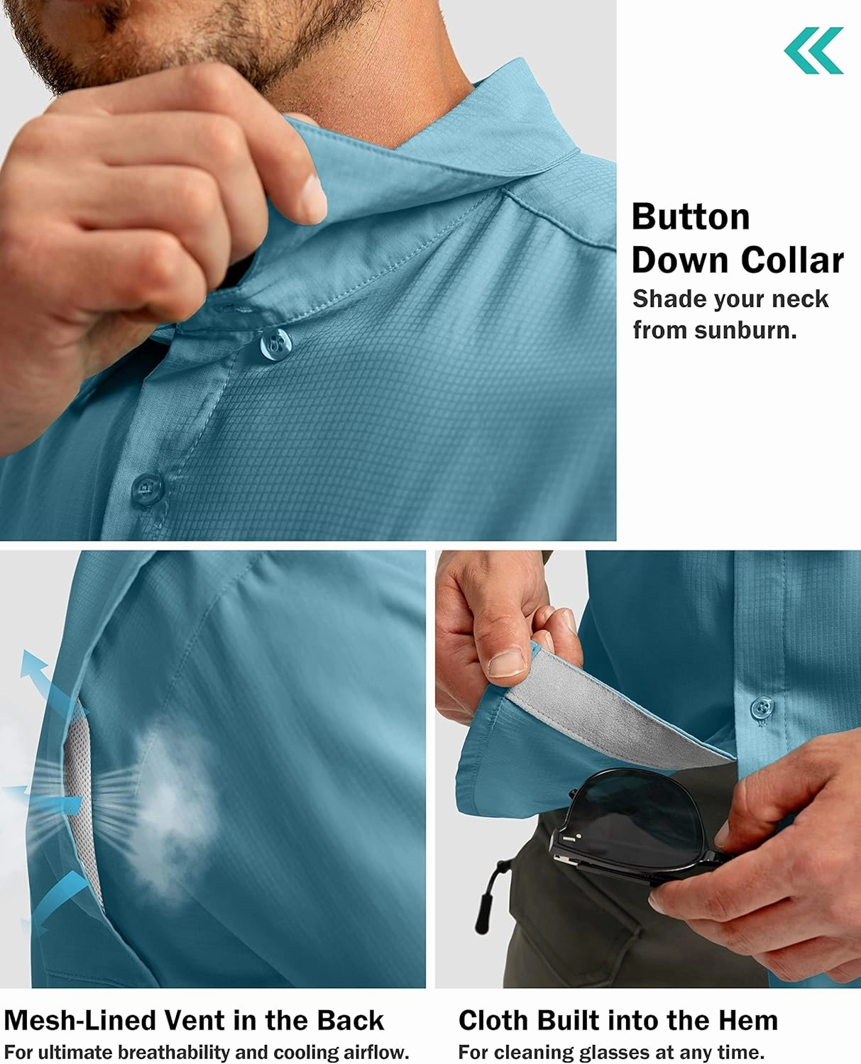 Men's Fishing Shirts with Zipper Pockets UPF 50  Lightweight Cool Short Sleeve Button Down Shirts for Men Casual Hiking