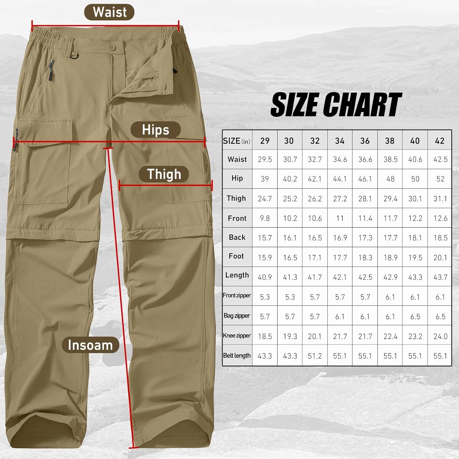 Men's Hiking Convertible Work Pants Cargo Zip Off Lightweight Quick Dry Stretch Pants Summer Fishing Travel Outdoor