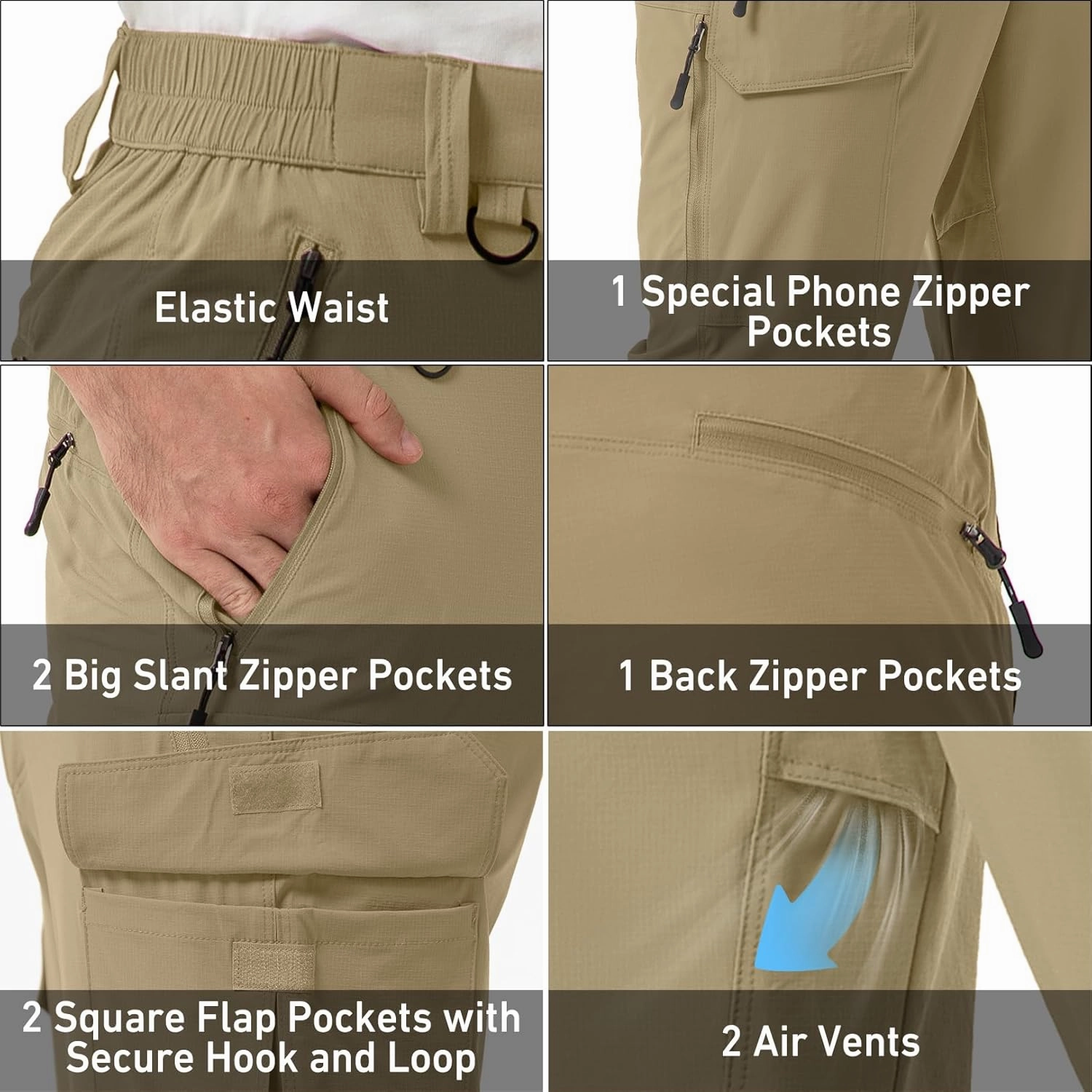 Men's Hiking Convertible Work Pants Cargo Zip Off Lightweight Quick Dry Stretch Pants Summer Fishing Travel Outdoor