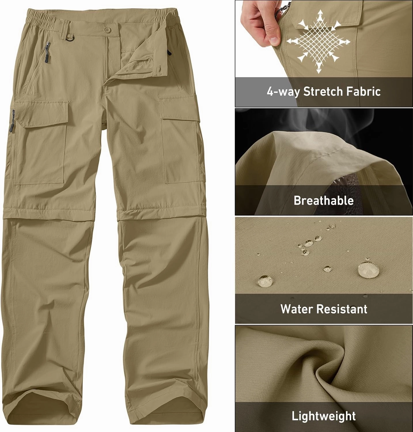 Men's Hiking Convertible Work Pants Cargo Zip Off Lightweight Quick Dry Stretch Pants Summer Fishing Travel Outdoor