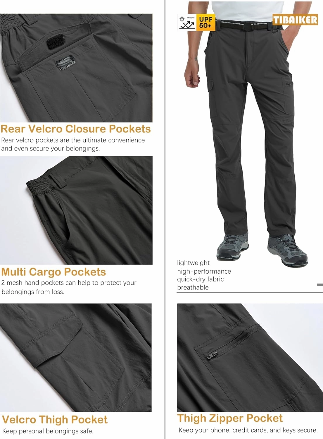 Men's Hiking Tactical Cargo Work Pants Quick Dry Waterproof Lightweight Travel Fishing Camping Outdoor Pants
