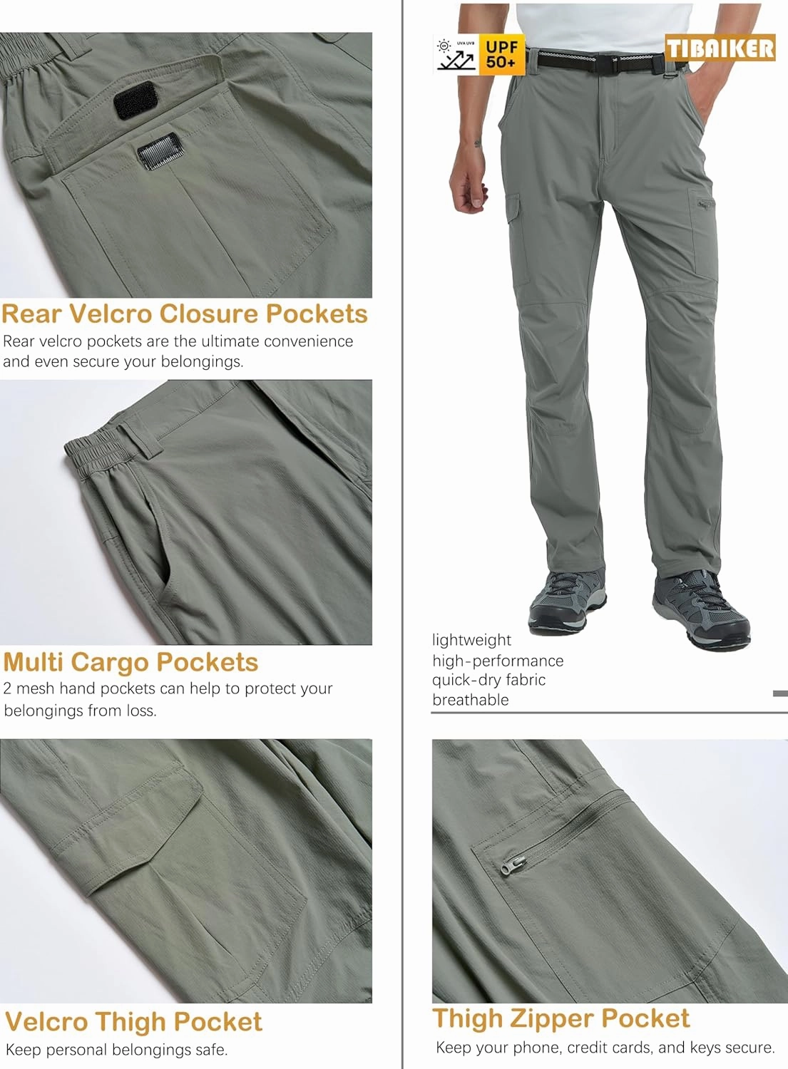 Men's Hiking Tactical Cargo Work Pants Quick Dry Waterproof Lightweight Travel Fishing Camping Outdoor Pants