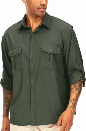 Men's Long Sleeve UV Sun Protection Shirt UPF 50  Quick Dry Cooling Lightweight,Fishing Shirt for Safari Travel Camping Hiking(ArmyGreen S)