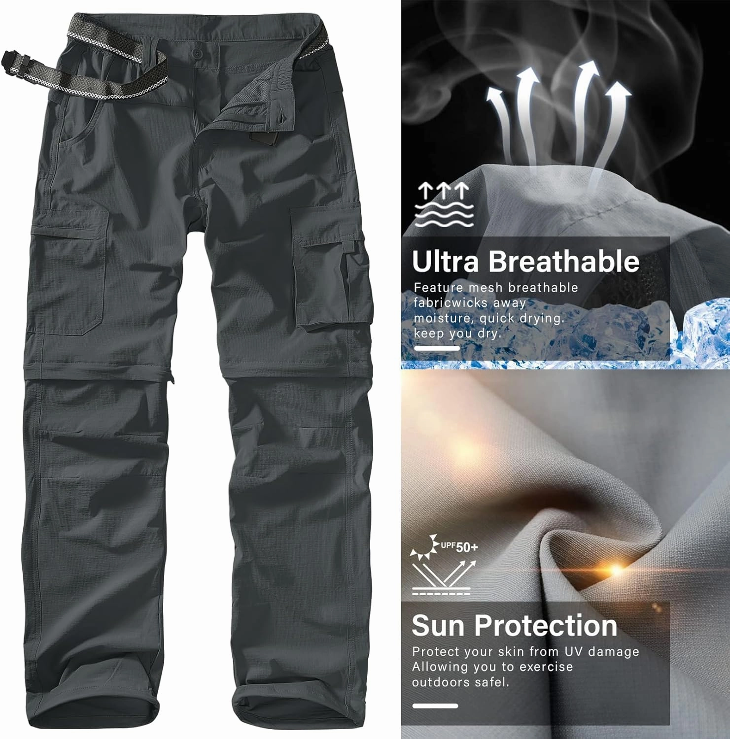 Men's Outdoor Quick Dry Convertible Lightweight Hiking Fishing Zip Off Safari Trousers