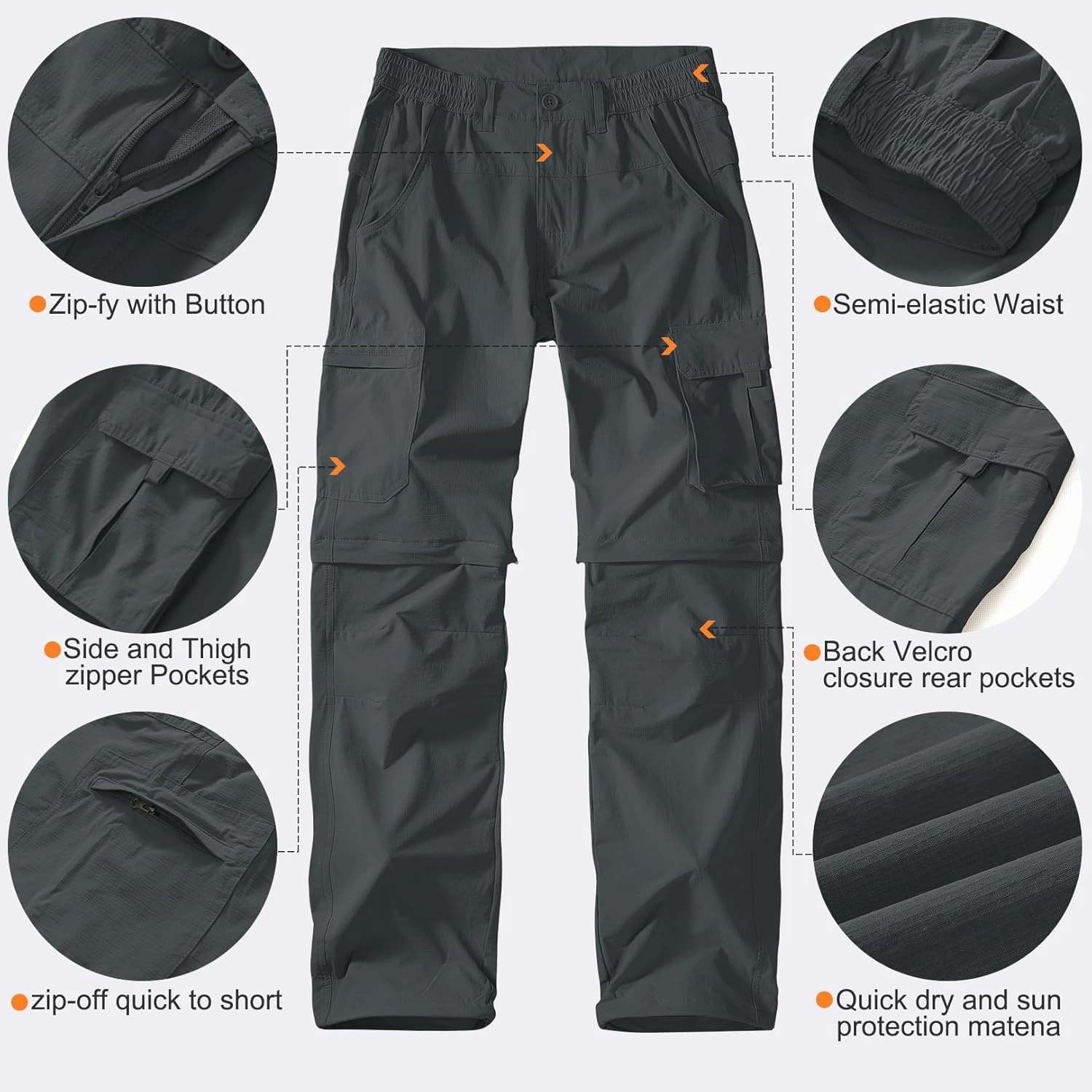 Men's Outdoor Quick Dry Convertible Lightweight Hiking Fishing Zip Off Safari Trousers