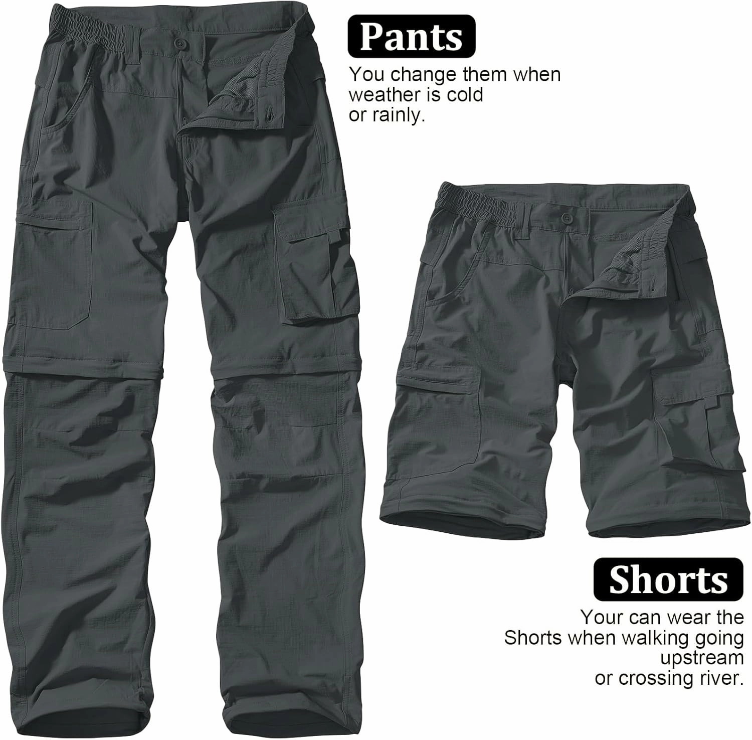Men's Outdoor Quick Dry Convertible Lightweight Hiking Fishing Zip Off Safari Trousers