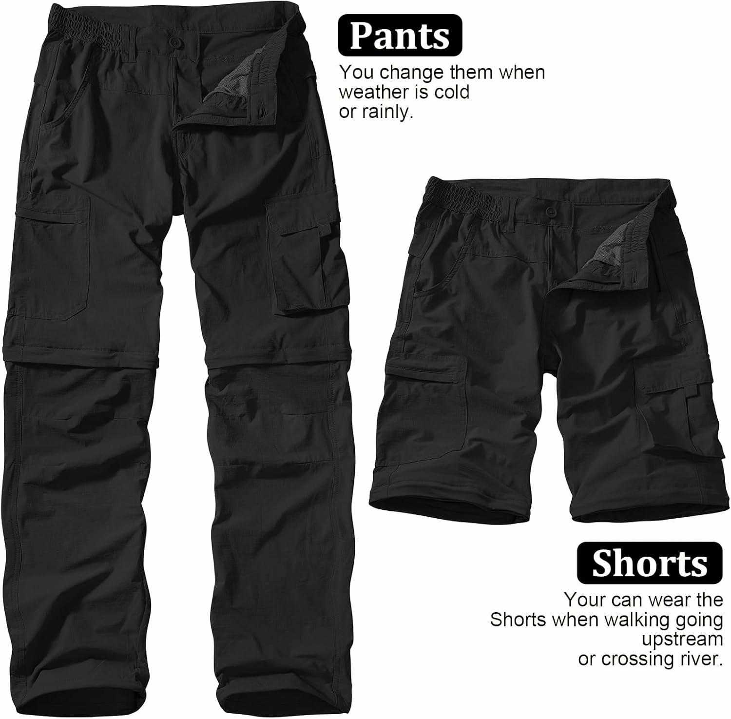 Men's Outdoor Quick Dry Convertible Lightweight Hiking Fishing Zip Off Safari Trousers