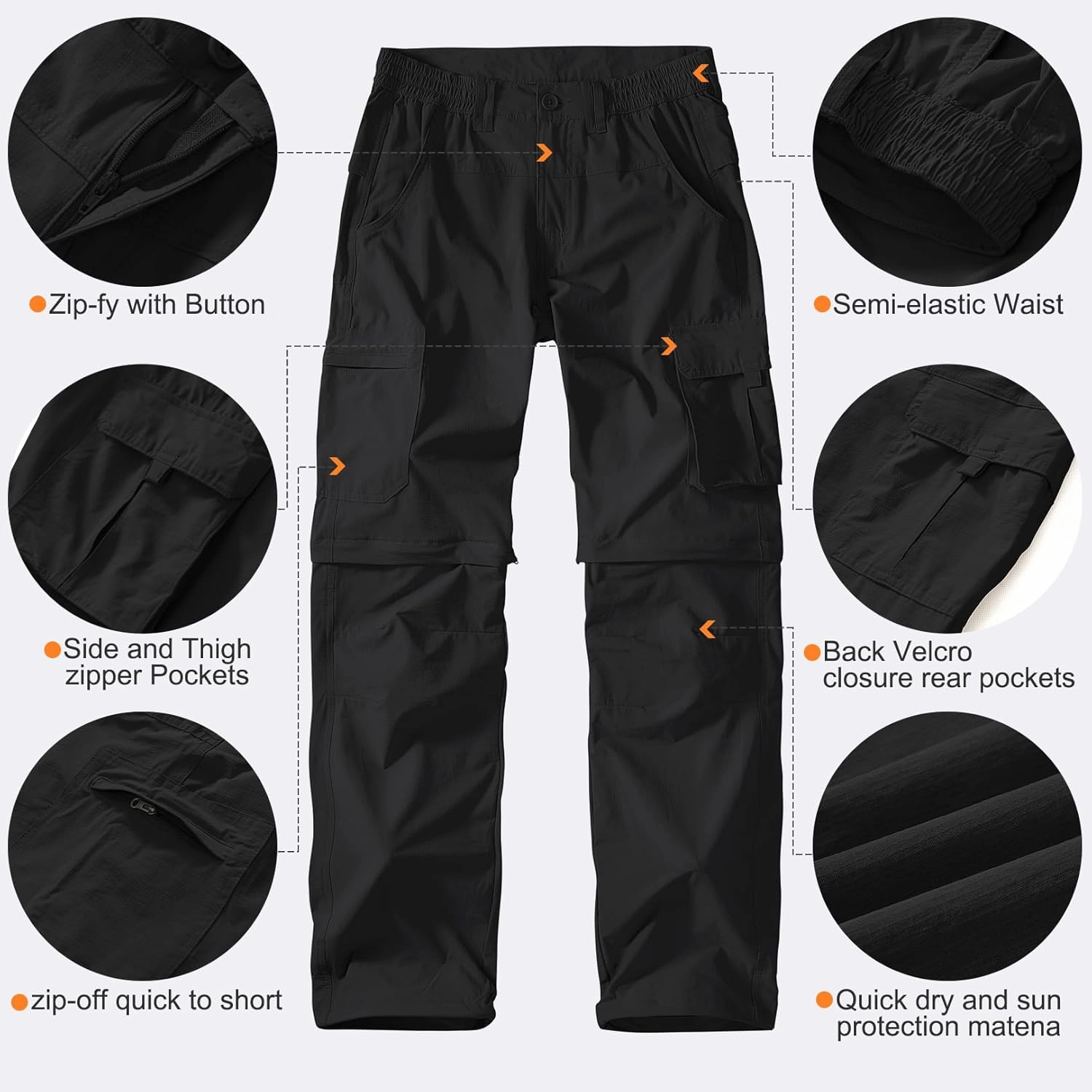 Men's Outdoor Quick Dry Convertible Lightweight Hiking Fishing Zip Off Safari Trousers