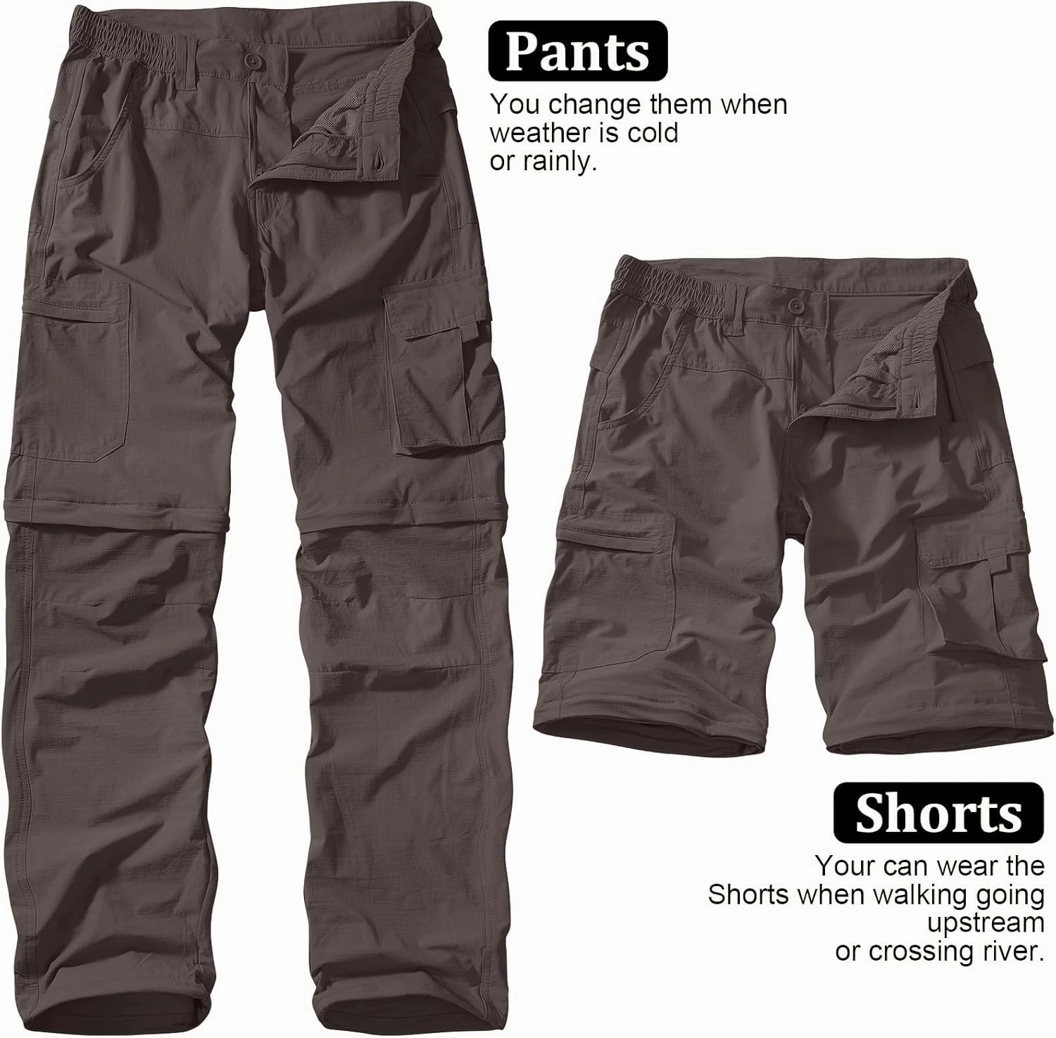 Men's Outdoor Quick Dry Convertible Lightweight Hiking Fishing Zip Off Safari Trousers