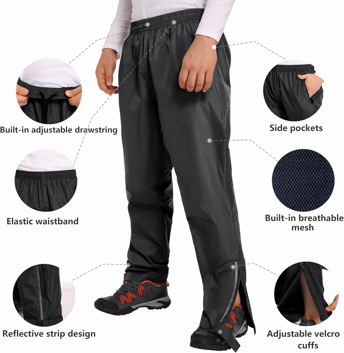 Men's Rain Pants Waterproof Pants Windproof Lightweight Hiking Pants for Outdoor Work, Golf, Fishing, Hiking