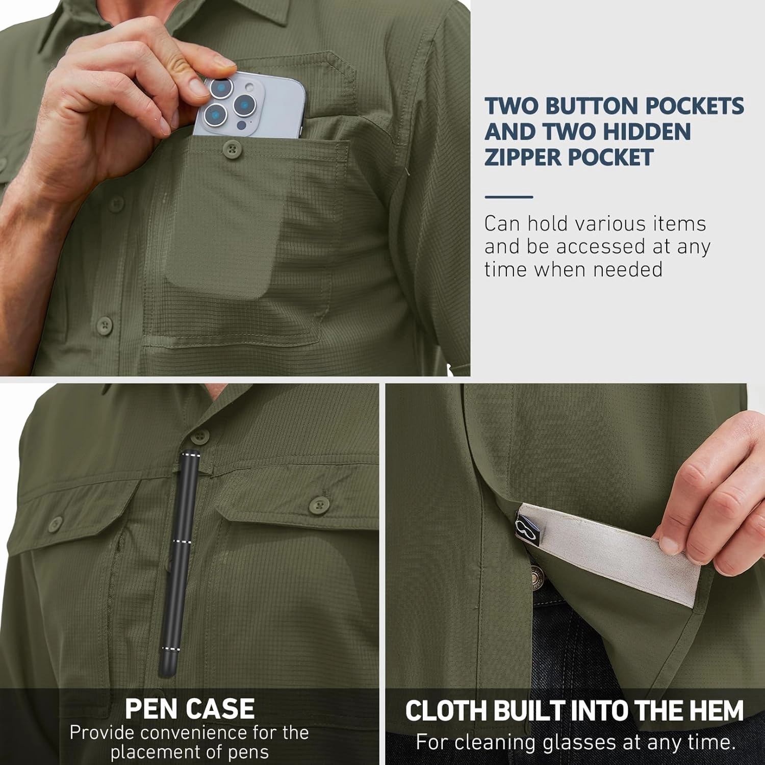 Men's Safari Hiking UPF 50  UV Long Sleeve Work Shirt Lightweight Quick Dry Cooling Outdoor Sun Protection Fishing Shirts