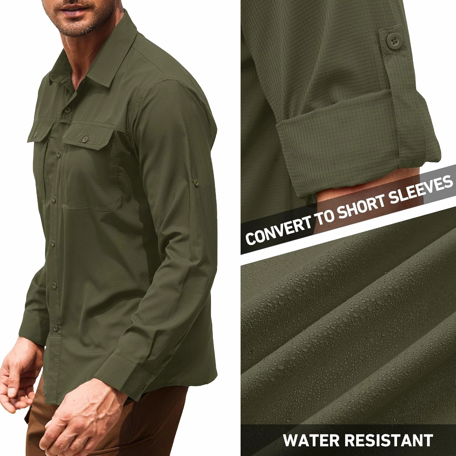 Men's Safari Hiking UPF 50  UV Long Sleeve Work Shirt Lightweight Quick Dry Cooling Outdoor Sun Protection Fishing Shirts