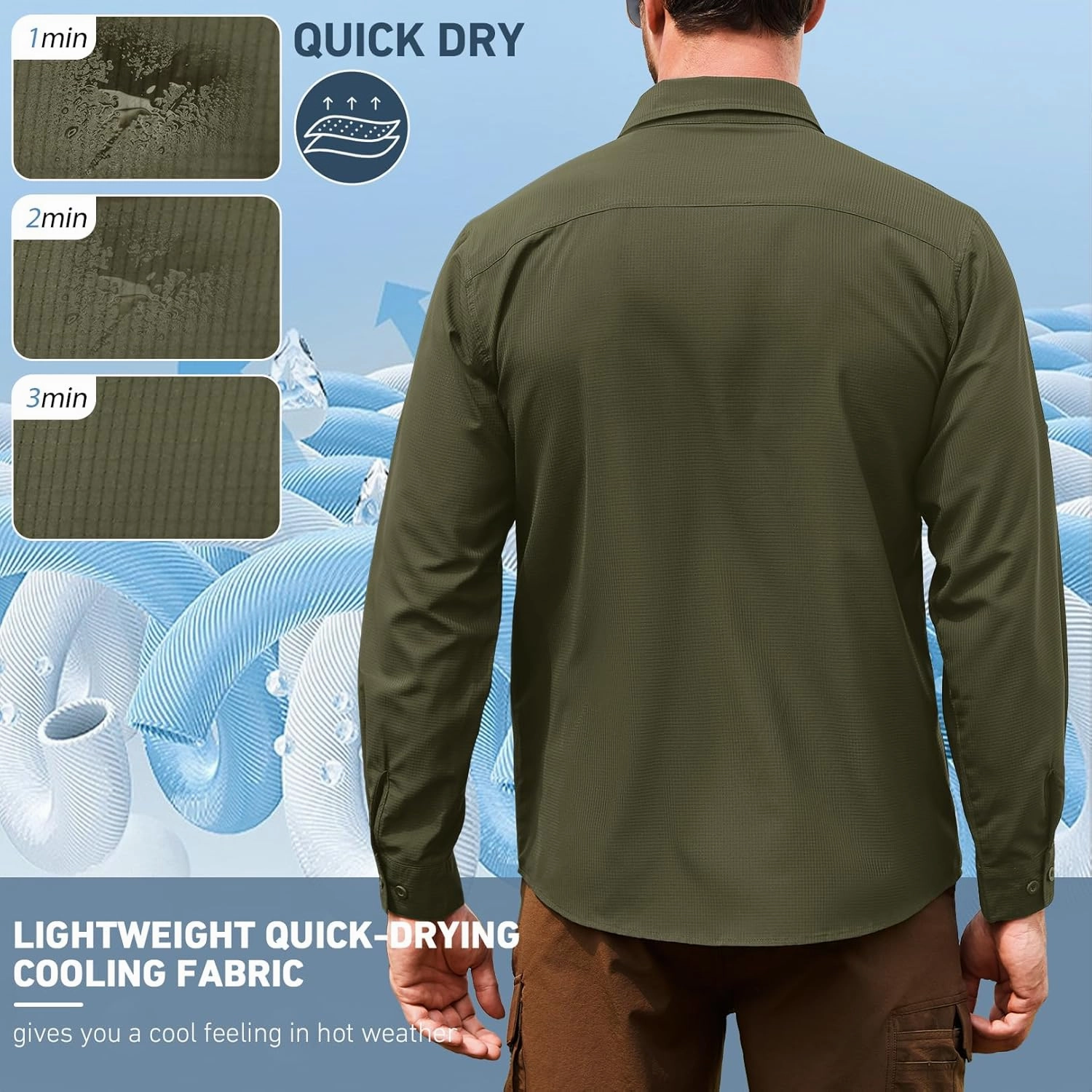 Men's Safari Hiking UPF 50  UV Long Sleeve Work Shirt Lightweight Quick Dry Cooling Outdoor Sun Protection Fishing Shirts