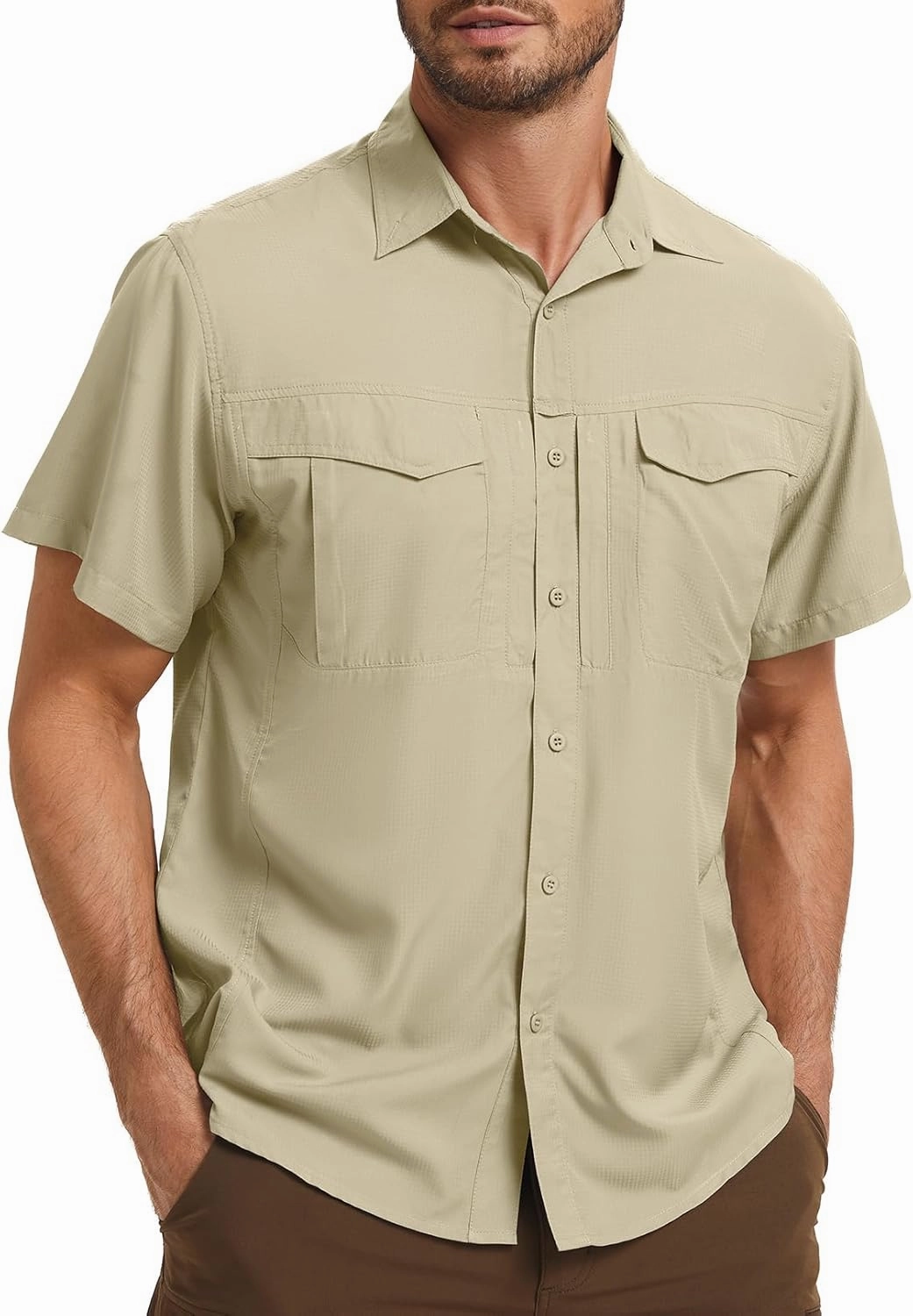 Men's Safari Hiking UPF 50  UV Short Sleeve Button Shirt Lightweight Cooling Quick Dry Outdoor Sun Protection Fishing Shirts