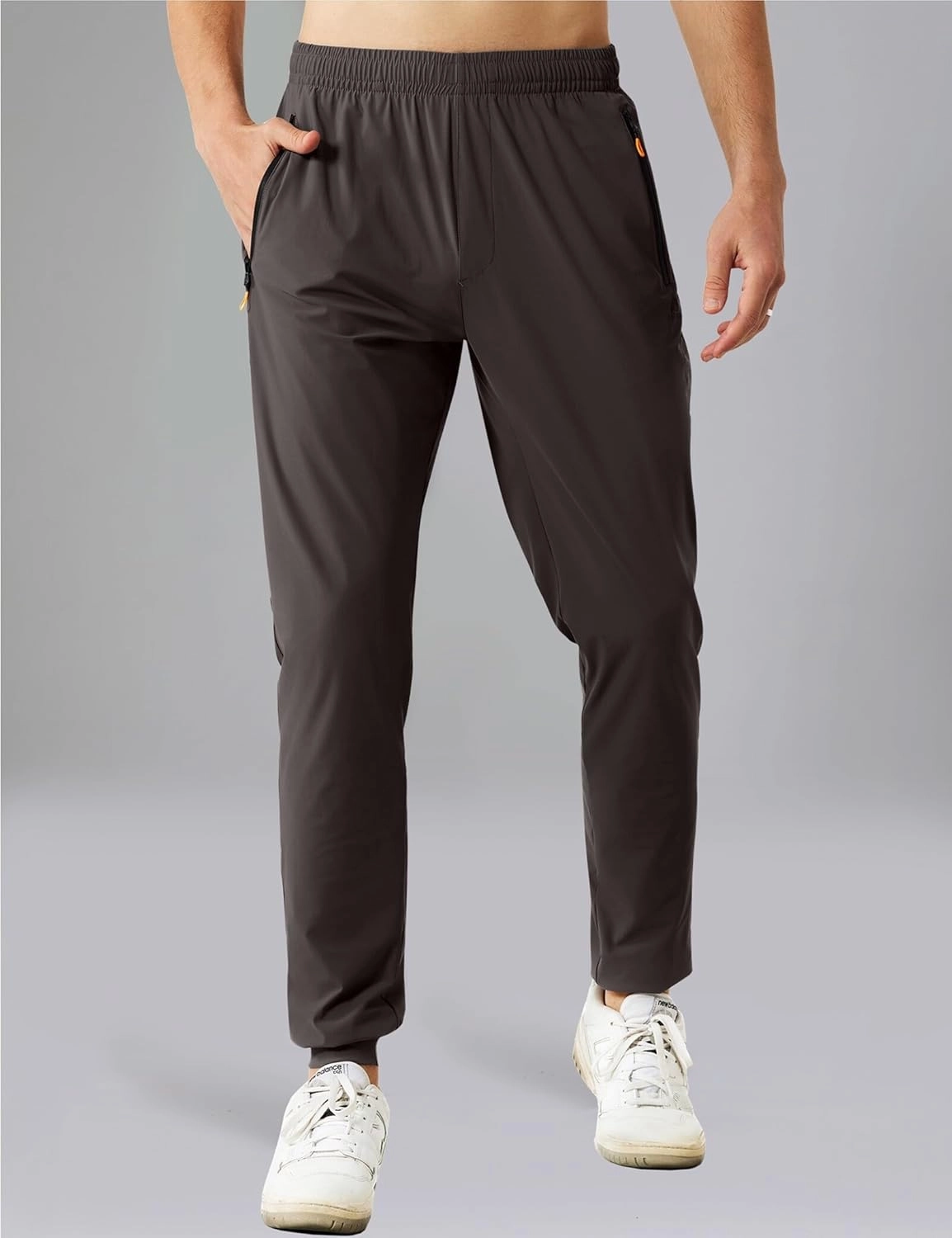 Men's Stretch Athletic Fishing Pants Lightweight Cool-Touch Workout Joggers with Zipper Pockets