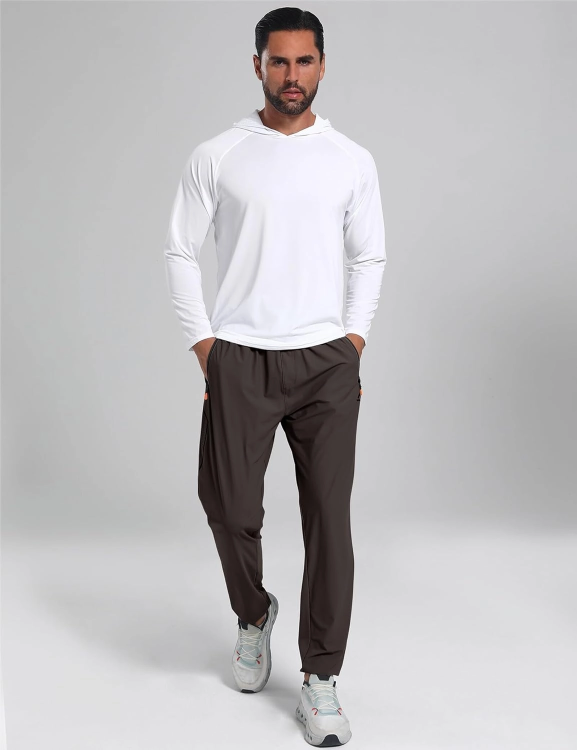 Men's Stretch Athletic Fishing Pants Lightweight Cool-Touch Workout Joggers with Zipper Pockets