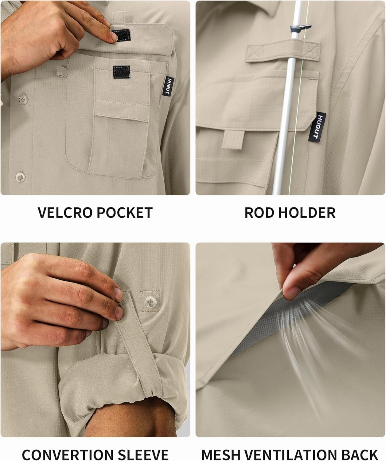 Men's Sun Protection Fishing Shirts Lightweight Long Sleeve UPF 50  Travel Work Hiking Shirts with Pockets