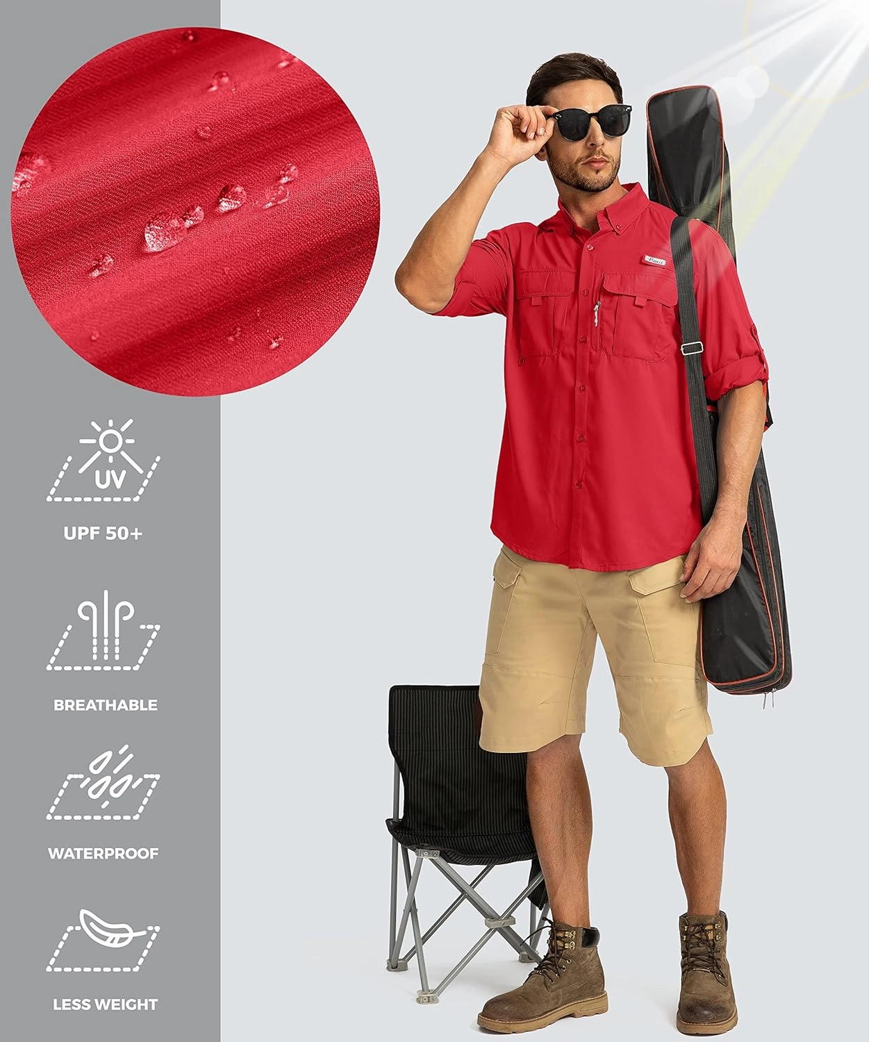 Men's Sun Protection Fishing Shirts Long Sleeve Travel Work Shirts for Men UPF50  Button Down Shirts with Zipper Pockets