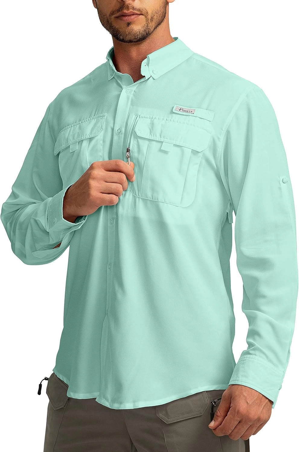 Men's Sun Protection Fishing Shirts Long Sleeve Travel Work Shirts for Men UPF50  Button Down Shirts with Zipper Pockets
