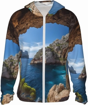 Men's Sun Protection Hoodie UPF 50  Arch in Mallorca Spain Rash Guard Long Sleeve Women's Sun Shirts Lightweight