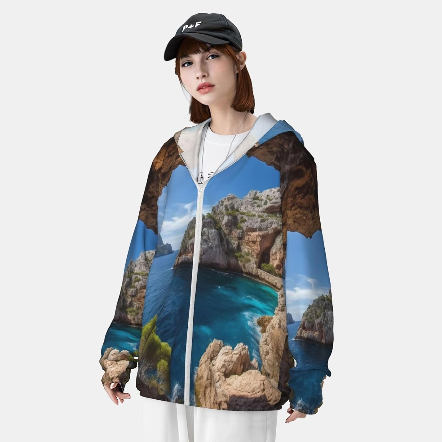 Men's Sun Protection Hoodie UPF 50  Arch in Mallorca Spain Rash Guard Long Sleeve Women's Sun Shirts Lightweight