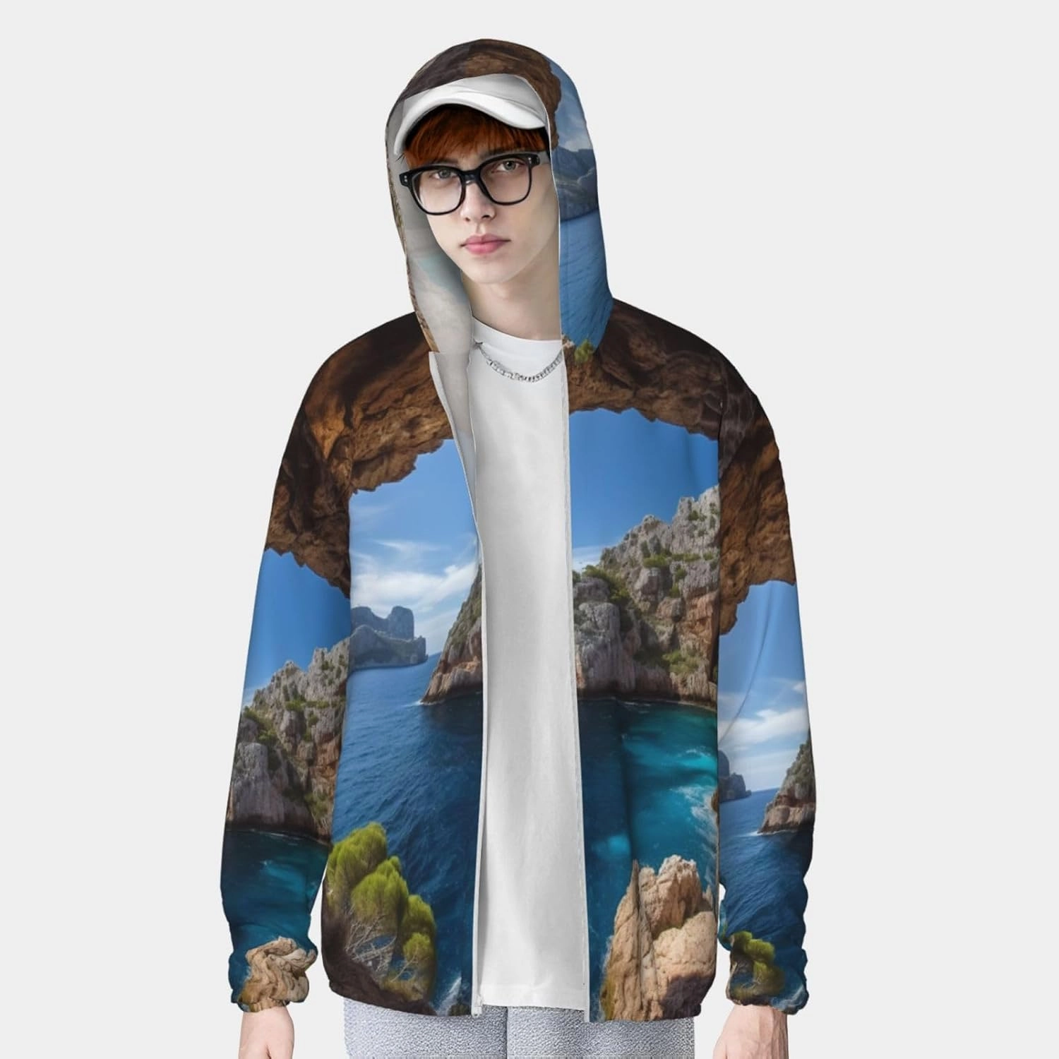 Men's Sun Protection Hoodie UPF 50  Arch in Mallorca Spain Rash Guard Long Sleeve Women's Sun Shirts Lightweight